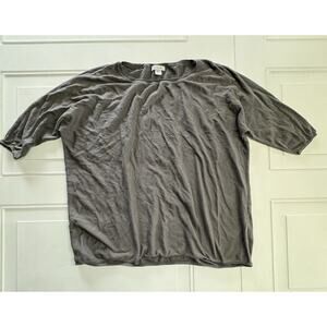 Garnet Hill Top Womens Small S Gray Oversized Silk Blend Dolman Sleeve Boxy Fit